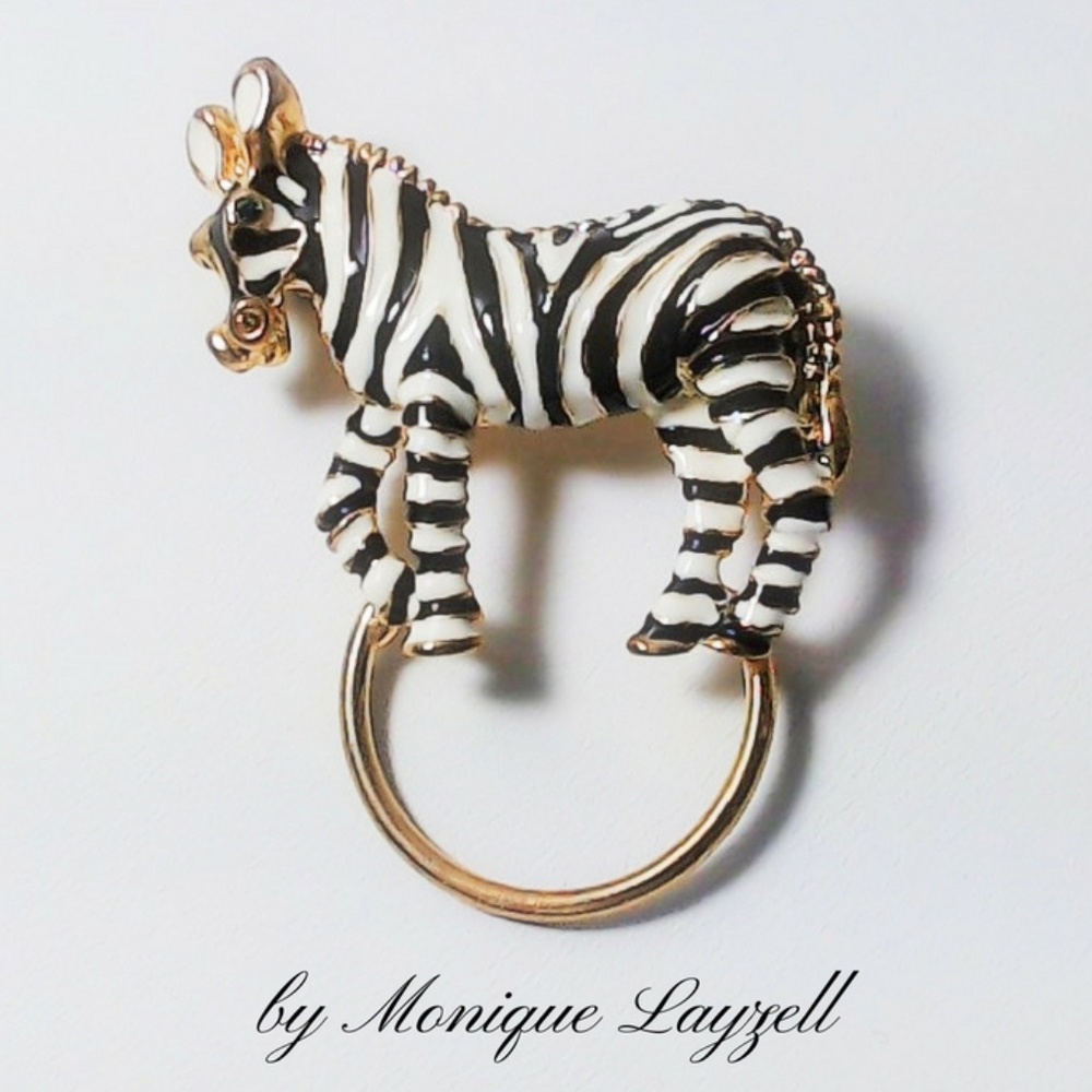 Mini  Enamel Zebra Brooch eyeglass holder